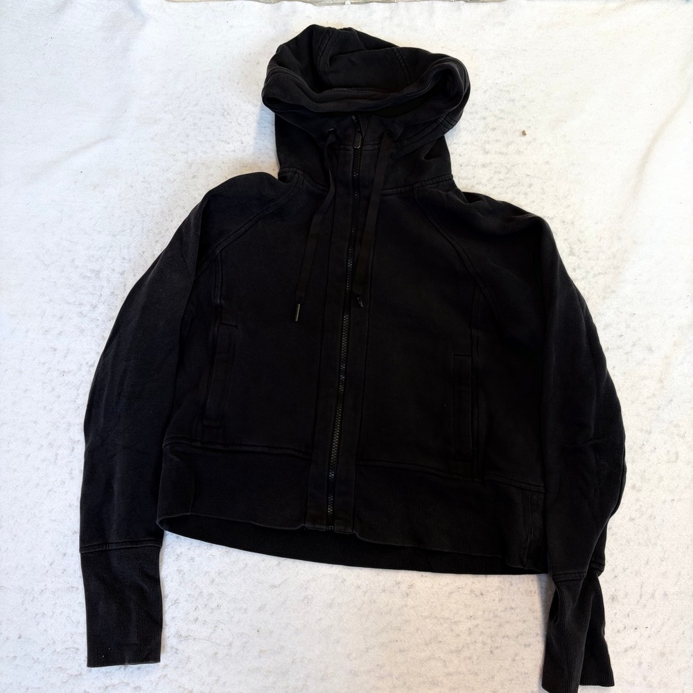 Lululemon Scuba Full Zip Hoodie Womens 4 Black Cropped Cotton Blend